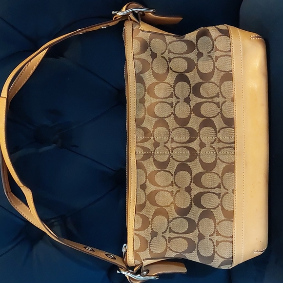 Coach beige & brown signature purse handbag medium size - Picture 3 of 10
